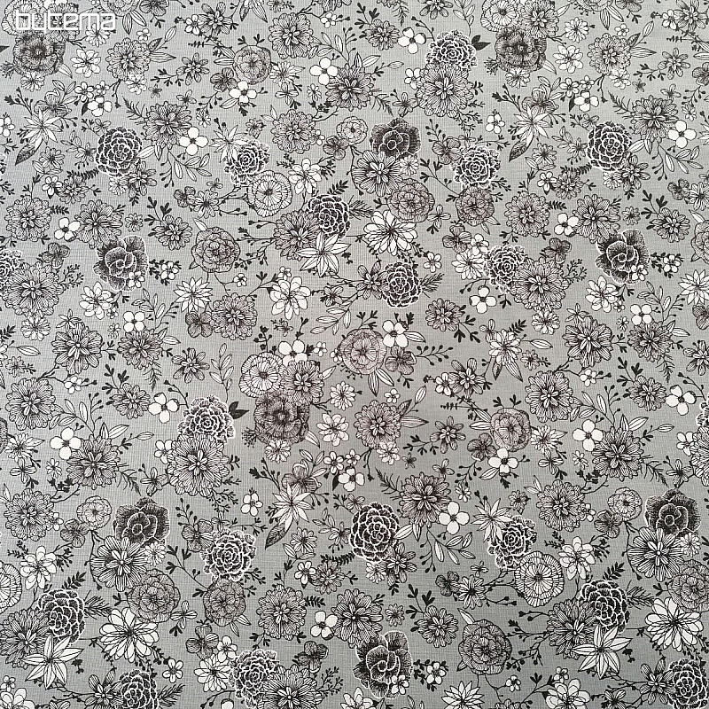 Cotton fabric FLOWERS FLORAL 4 gray