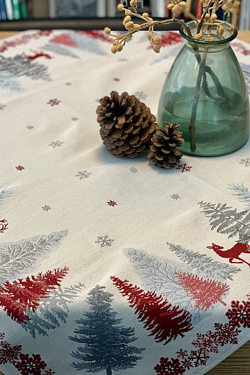 Christmas tapestry tablecloths and scarves TREES WITH DEER