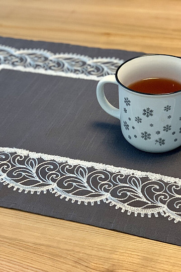 Embroidered tablecloth gray
