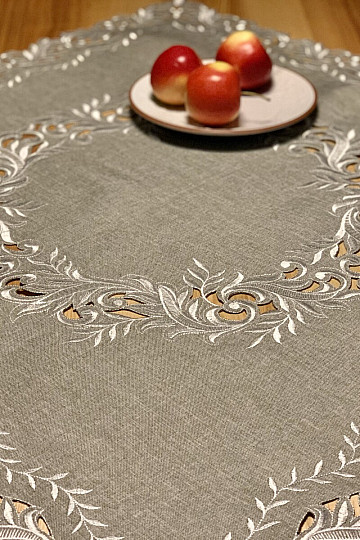 Embroidered tablecloth gray twigs