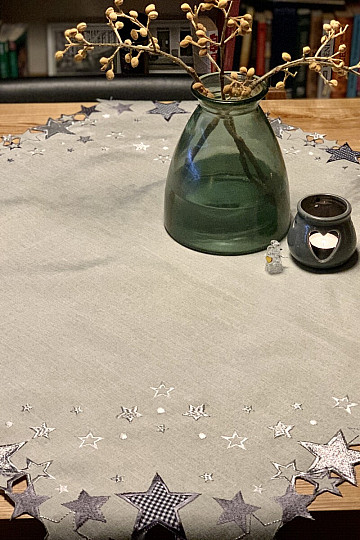 Embroidered Christmas tablecloth gray star