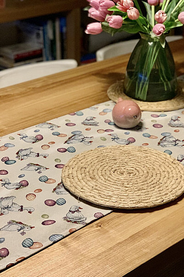 Gobelin tablecloth and scarf Easter-Goose white
