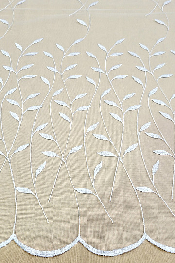 Embroidered curtain 527 WHITE WITH LEAVES