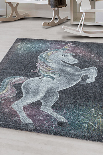 Luxury children's piece rug FUNNY unicorn gray