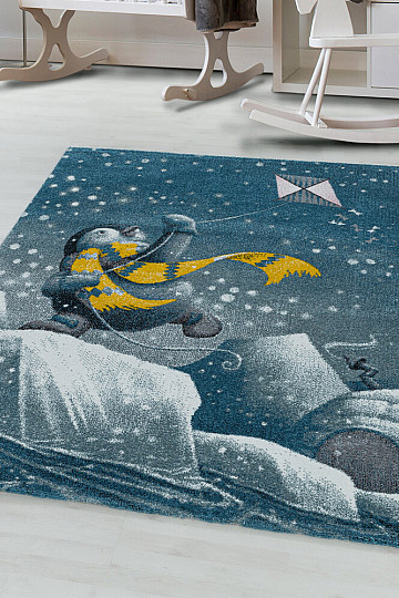 Luxury children&#39;s piece rug FUNNY BLUE PENGUIN