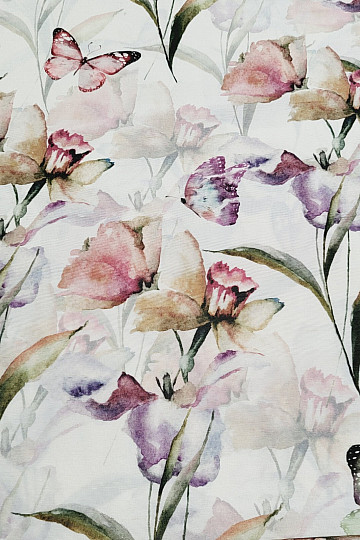 Decorative fabric FLOWERS AND BUTTERFLIES CATALEYA green-purple