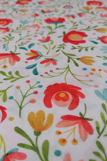 Cotton fabric FOLK MOTIVES white