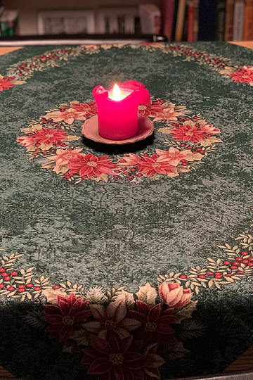 Christmas tapestry tablecloths and scarves CHRISTMAS ROSE-WREATH HOLLY GREEN