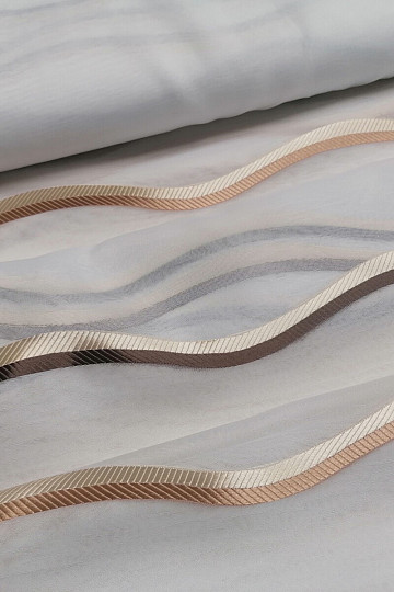 Luxury voile curtain stripes brown-gold