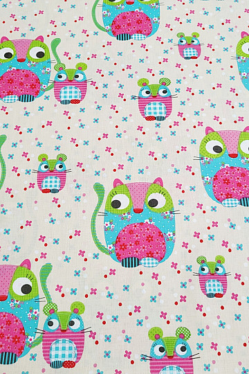 Childrens cotton fabric CAT AND MOUSE