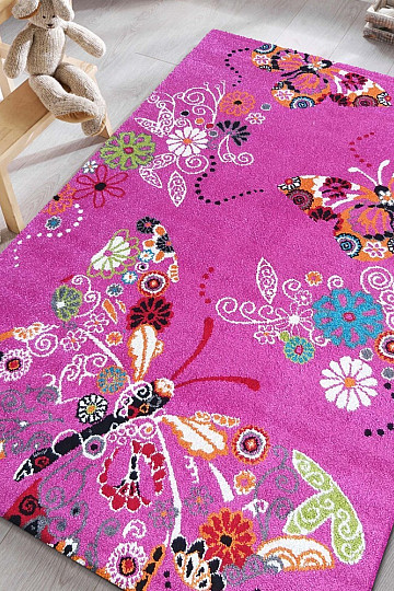 Children's carpet MONDO 114 butterflies - pink