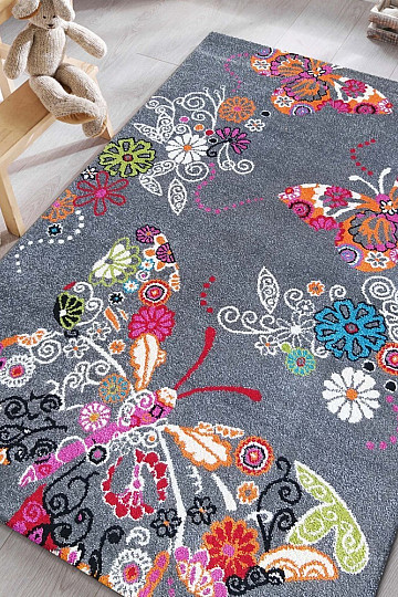 Children's carpet MONDO 114 butterflies - gray