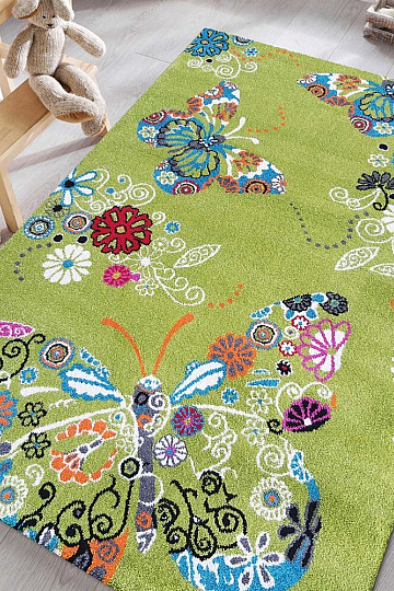 Children's carpet MONDO 114 butterflies - green