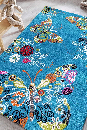 Children's carpet MONDO 114 butterflies - turquoise