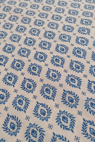Cotton fabric FOLK BLUE LEAVES