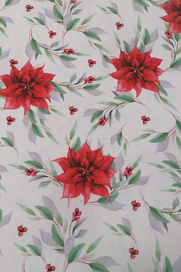 Christmas decorative fabric Poinsettia with leaves