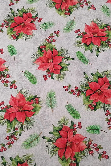 Christmas decorative fabric Christmas roses and needles