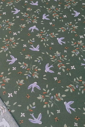 Cotton fabric Birds khaki