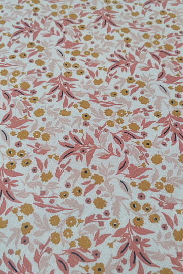 Cotton fabric Tisania flowers coral