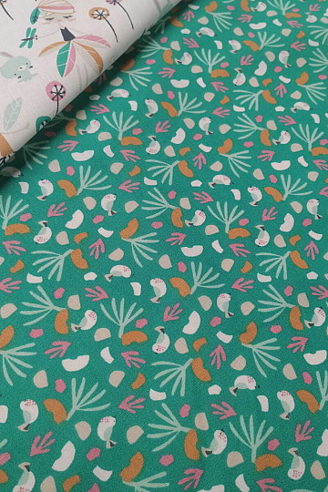 Cotton fabric BIRDS LIPO green