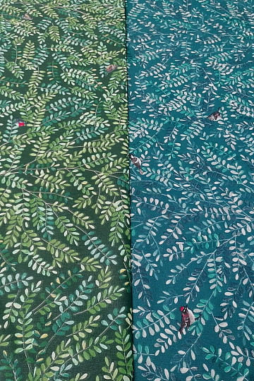 Cotton fabric Twigs with birds turquoise
