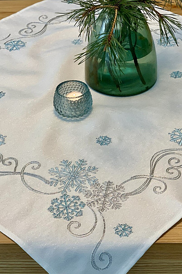 Embroidered Christmas tablecloth blue-silver