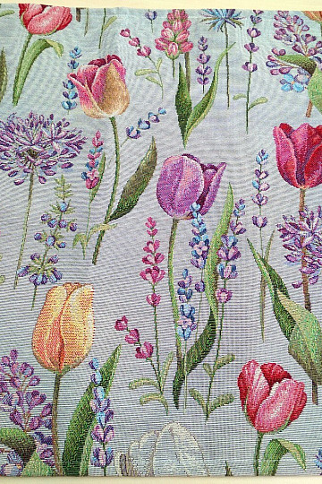 Tapestry tablecloth, scarf Spring - tulips gray-blue