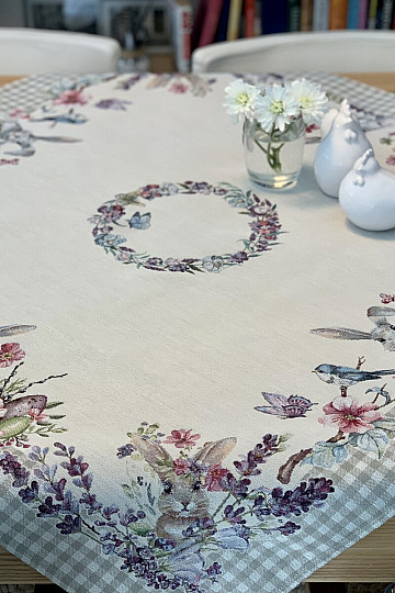Tapestry tablecloth and scarf EASTER TIME beige check