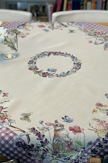 Tapestry tablecloth and scarf EASTER TIME purple check
