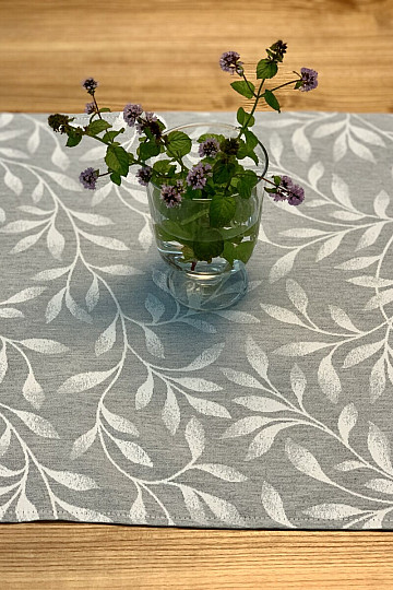 Tablecloth and scarf NIGHT LEAFS gray