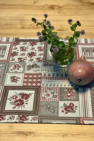 Table cloth and shawl TOSCANA VALERY PATCHWORK burgundy