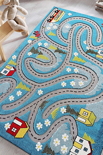 Children's piece carpet Color Kids 02 blue - JOURNEY IN THE WOODS