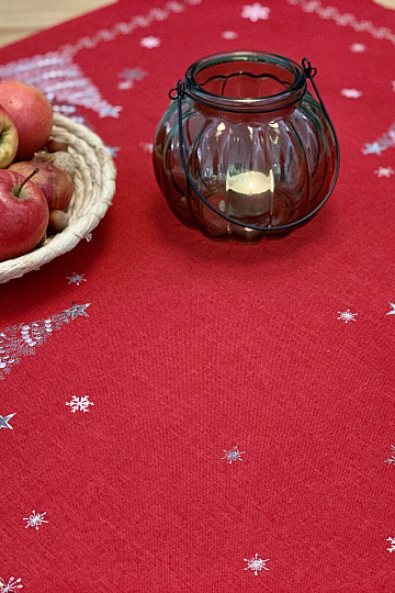 Embroidered Christmas tablecloth and scarves RED TREES