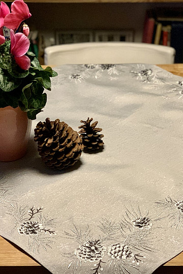 Embroidered Christmas tablecloth and shawls CONES GRAY