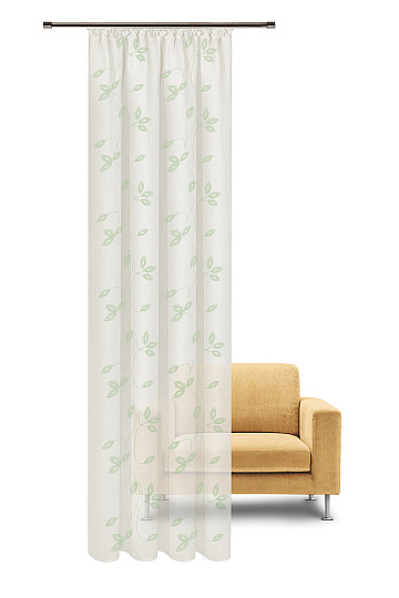 NATURE Gerster curtain EMBROIDERED LEAVES GREEN