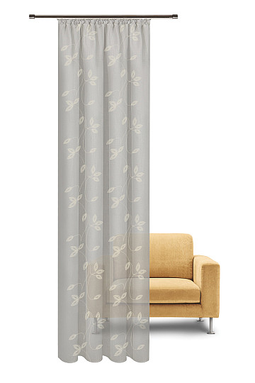NATURE Gerster curtain EMBROIDERED LEAVES LIGHT GREY