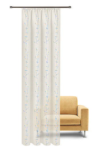 NATURE Gerster curtain EMBROIDERED Twigs BLUE