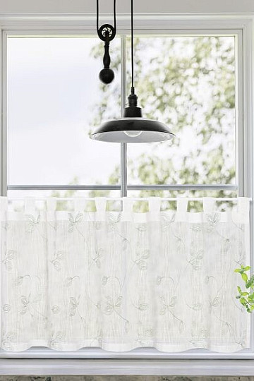 NATURE Gerster ready-made curtain EMBROIDERED LEAVES GREEN