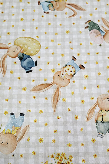 Decorative fabric BUNIES AND FLOWERS