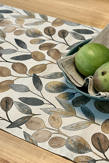 Tablecloth and scarf HOJAS GRAY LEAVES