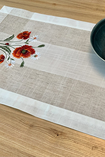 Embroidered tablecloth and scarf POPPIES
