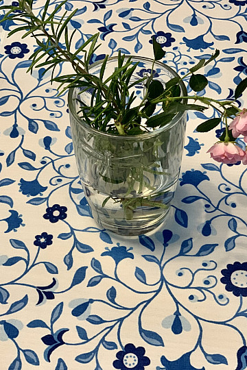 Table cloth and shawl SATINET BLUE FLOWER