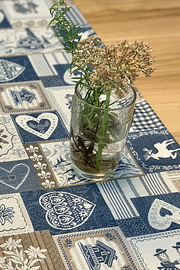 Tapestry tablecloth, scarf PATCHWORK HEART blue