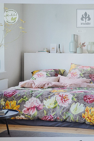IRISETTE luxury cotton satin MAGIC GRAU 11 COLORED FLOWERS