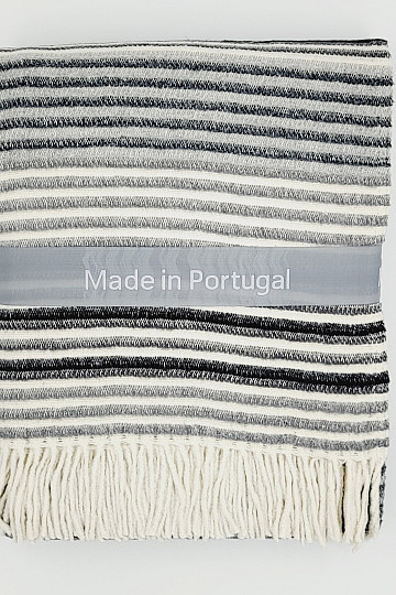 Blanket GREY WHITE WITH FRINGES