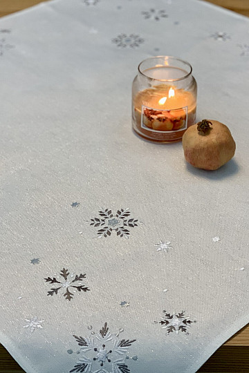 Embroidered Christmas tablecloth and scarf GRAY WHITE FLAKE