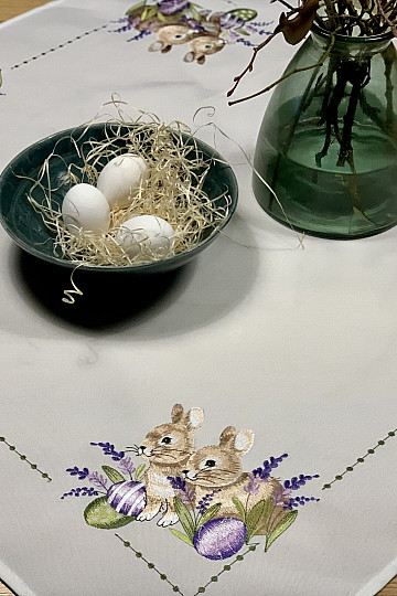 Embroidered tablecloth EASTER BUNNY with lavender