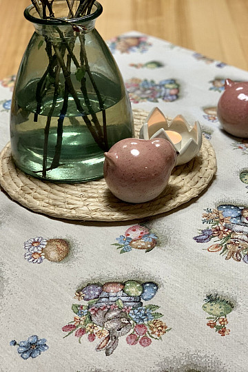Tapestry tablecloth and scarf HARE IN A FLOWER POT