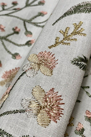 Embroidered decorative fabric with flowers GINGER