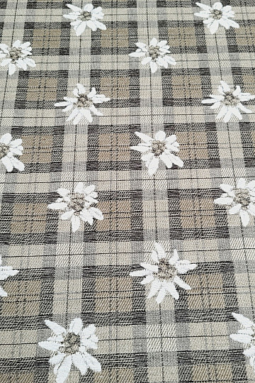 Luxurious decorative fabric FLOWERS AND CHECKERS light brown